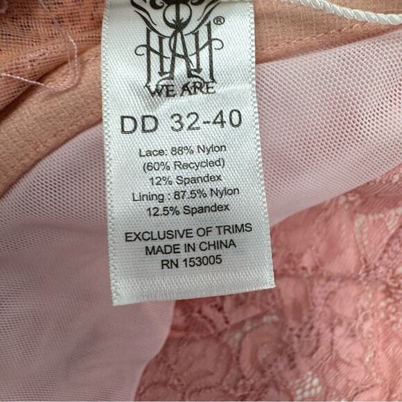 We Are HAH Hook Up Bra Size DD Band 32-40 Lace Balconette Dusty Rose Underwire - Picture 13 of 15